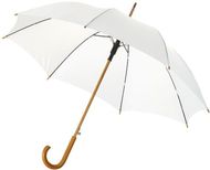 23" Kyle-sateenvarjo, automaattisesti avautuva, puinen varsi, valkoinen liikelahja logopainatuksella